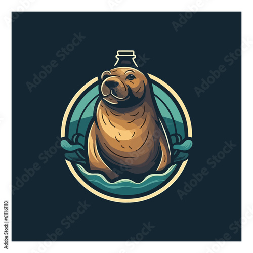 Mascot logo in the form of a sea lion for a marine beverage products company