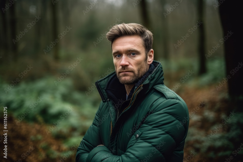 Headshot portrait photography of a glad boy in his 30s making a i'm cold gesture by hugging oneself against a forest green background. With generative AI technology