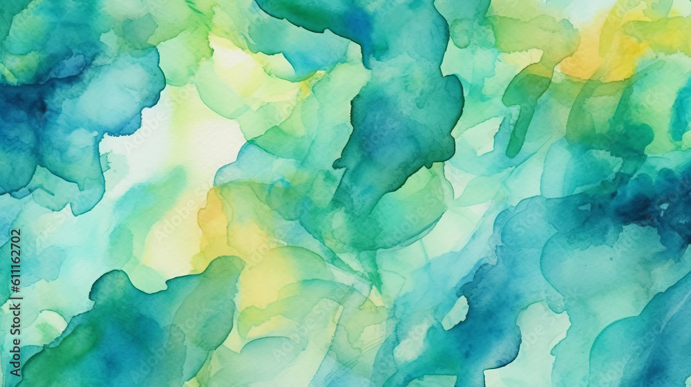Fototapeta premium An abstract painting with green and yellow hues on a white canvas. Generative ai