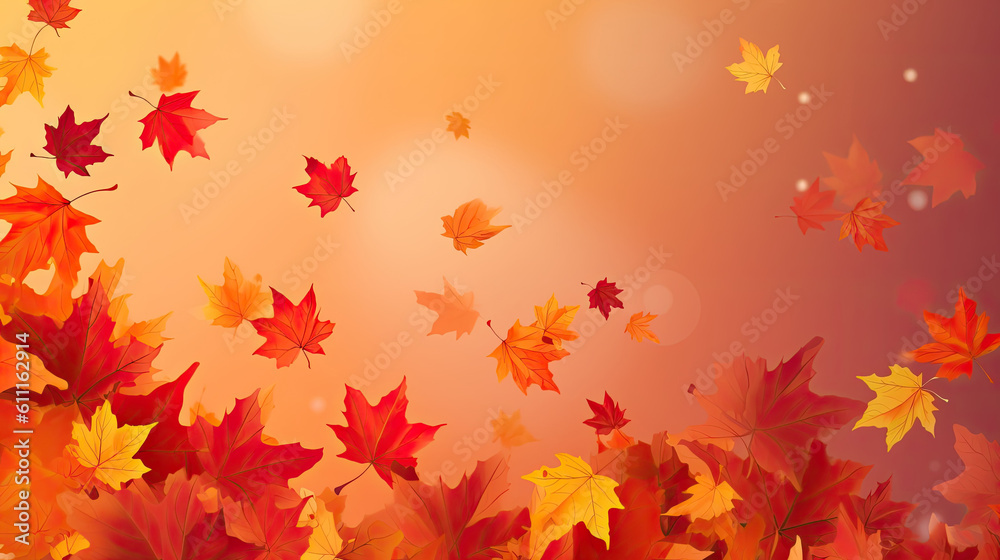 Flying fall maple leaves on defocused autumn background. Falling leaves, seasonal banner with autumn leaf fall Generative AI