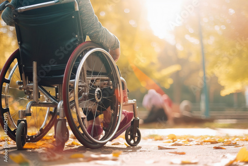 A person in a wheel chair in a park created with Generative AI technology