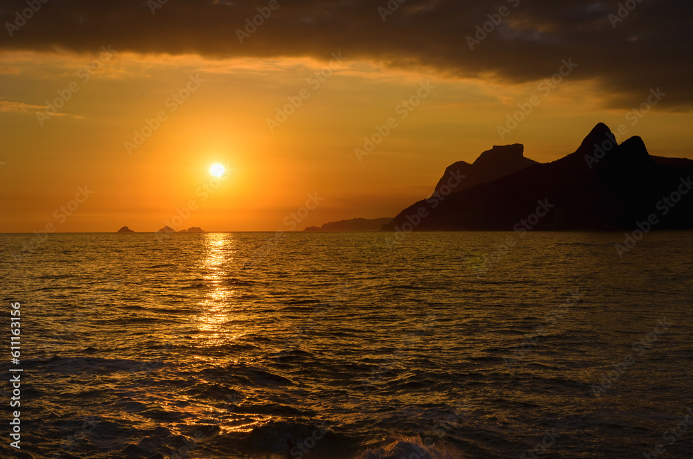 View from Ipanema beach (Rio de Janeiro) at sunset.