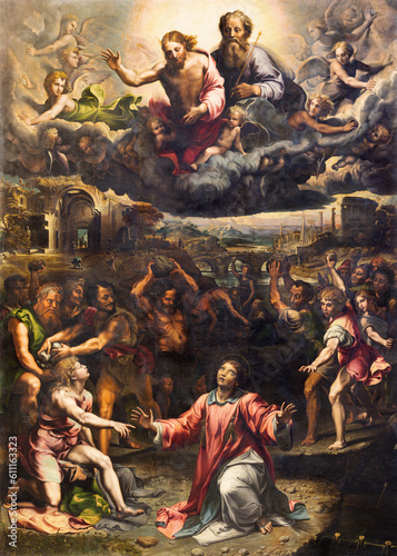 Vászonkép GENOVA, ITALY - MARCH 6, 2023: The painting of Stoning of St