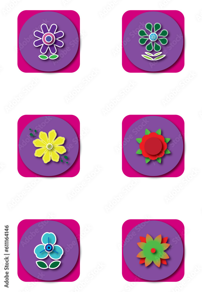 set of vector images of flowers with purple background set of vector images of flowers with purple background