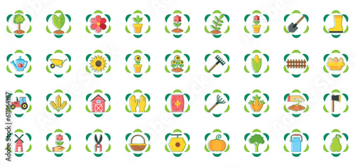 set of agriculture vector icons with green border