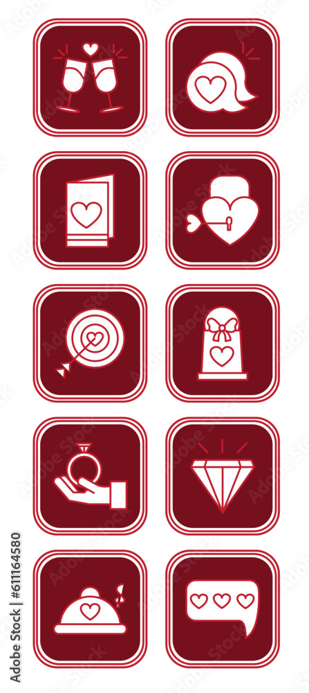 love vector icon set with red background love vector icon set with red background