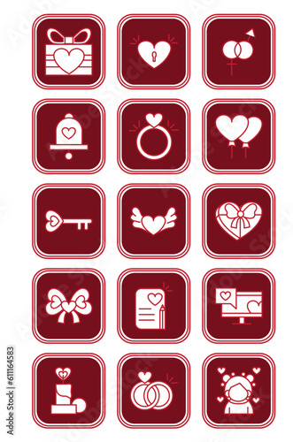 love vector icon set with red background