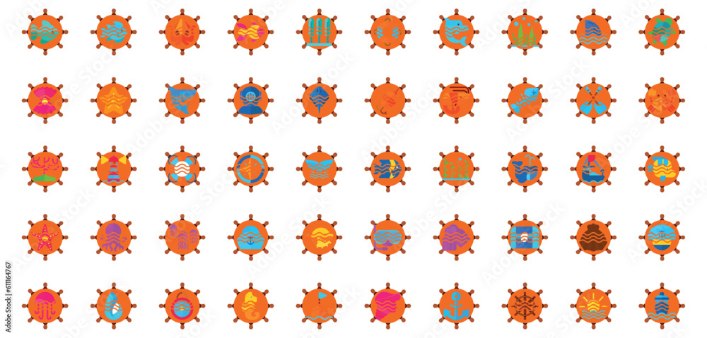 set of sea icons with orange background set of sea icons with orange background