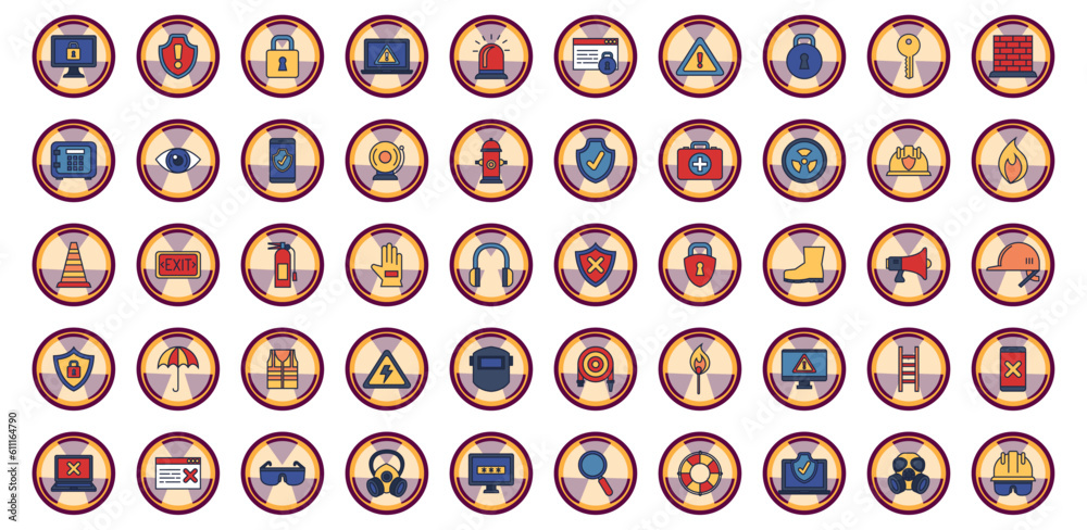set of safety icons at work with red lines set of safety icons at work with red lines