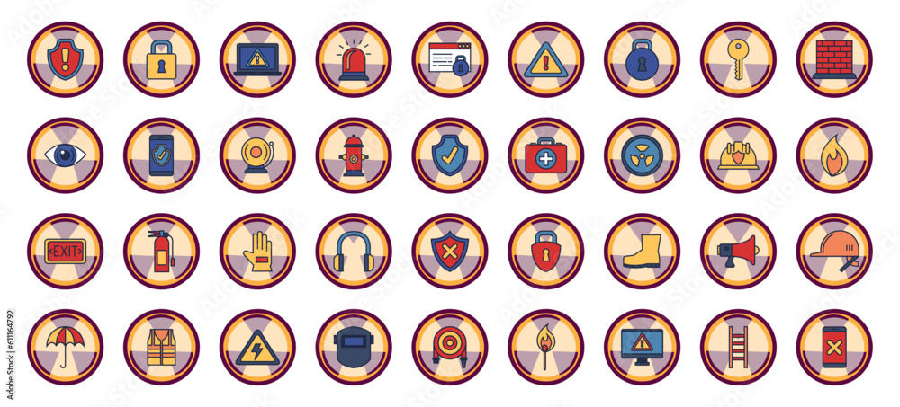set of safety icons at work with red lines