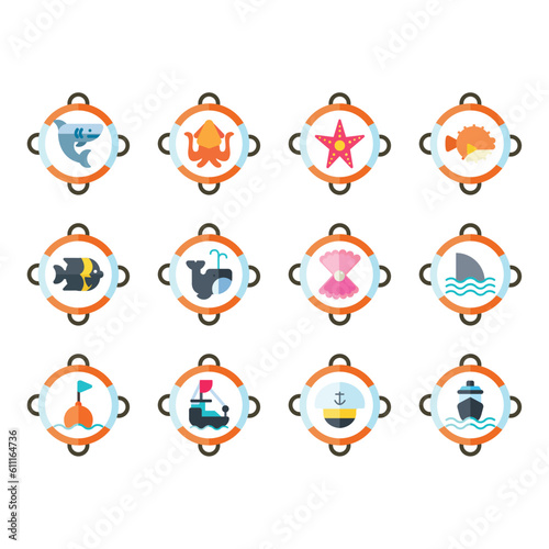 set of sea icons with white background
