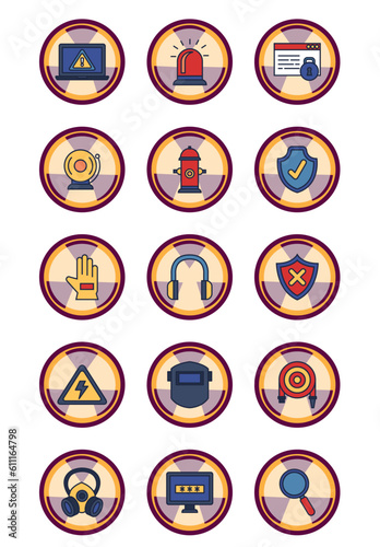 set of safety icons at work with red lines