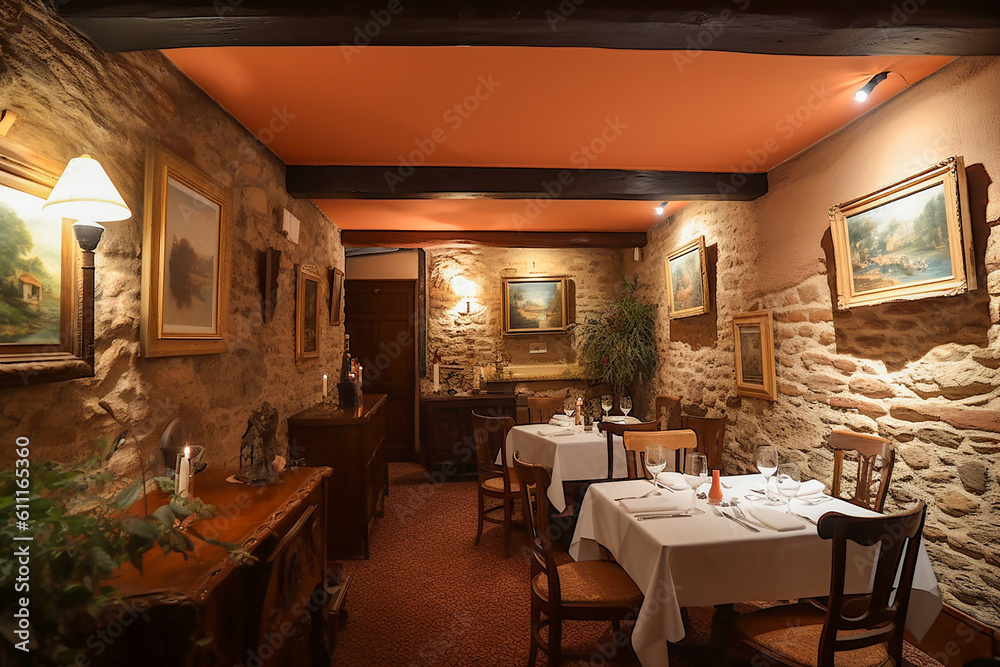 Authentic old european restaurant interior. Generative AI