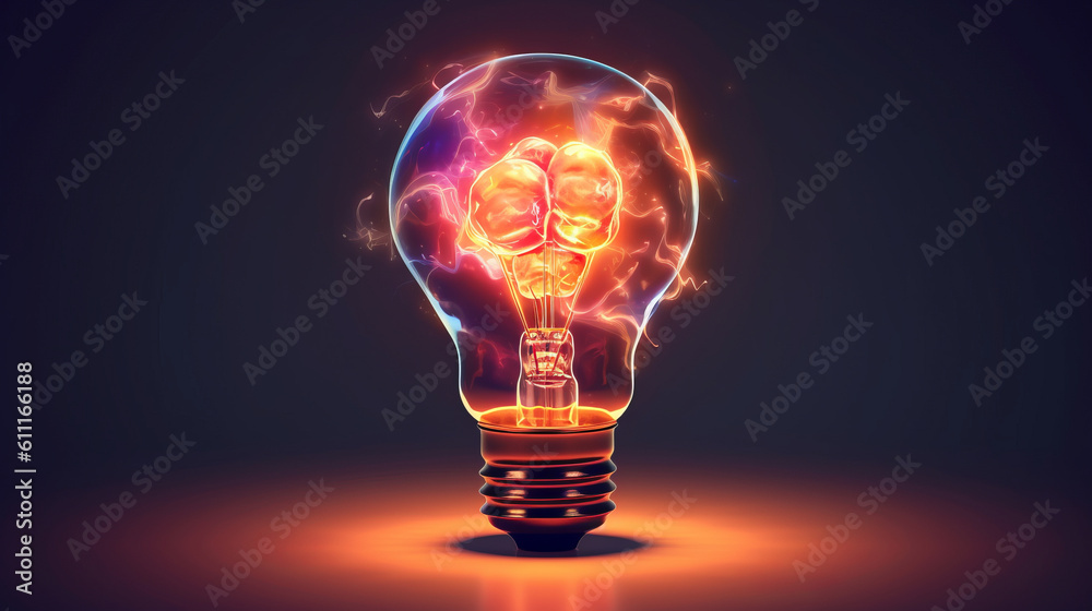 A glowing light bulb with a skull inside of it, representing creativity and mortality. Generative ai A glowing light bulb with a skull inside of it, representing creativity and mortality. Generative ai