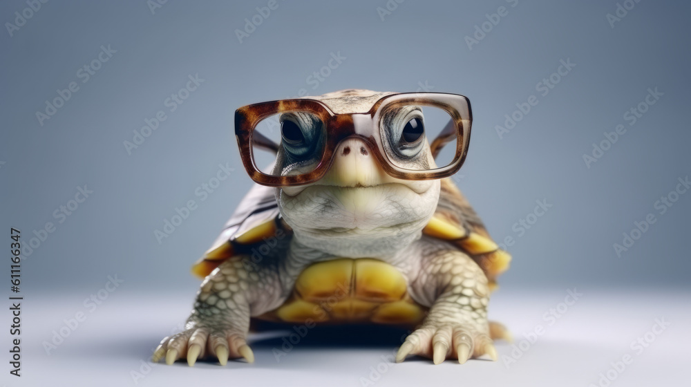 A cute turtle wearing glasses and a hat. Generative ai A cute turtle wearing glasses and a hat. Generative ai