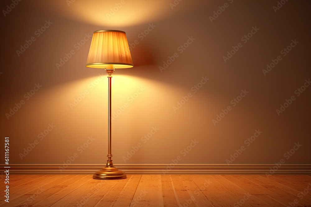 Empty room with vintage yellow floor lamp Generative AI