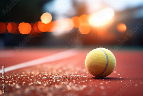 Tennis ball on Tennis Court. Ideal for Wallpaper or Banner placement.