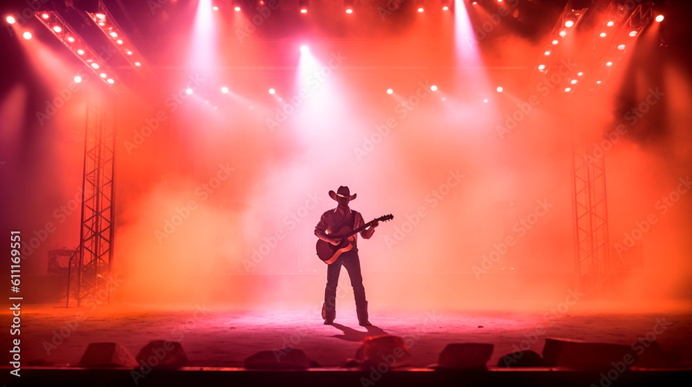 Country western stage concert background with smoke and lasers. Generative AI