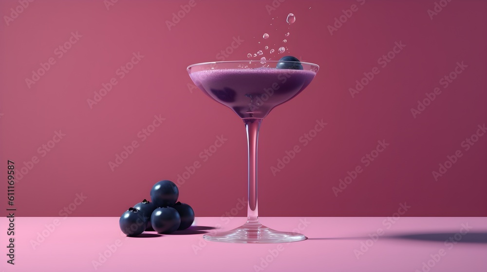 Alcoholic Frozen Blueberry Daiquiri Cocktail in modern style served on a elegant minimalist dark violet background, futuristic, abstract, luxury, blue, pink colors, sunlight, AI Generated. Alcoholic Frozen Blueberry Daiquiri Cocktail in modern style served on a elegant minimalist dark violet background, futuristic, abstract, luxury, blue, pink colors, sunlight, AI Generated.