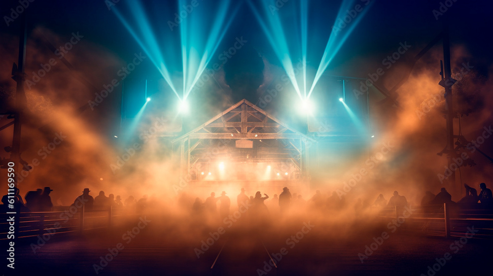 Country western stage concert background with smoke and lasers. Generative AI