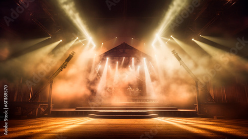 Fotografia Country western stage concert background with smoke and lasers