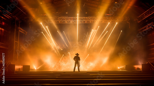Country western stage concert background with smoke and lasers. Generative AI