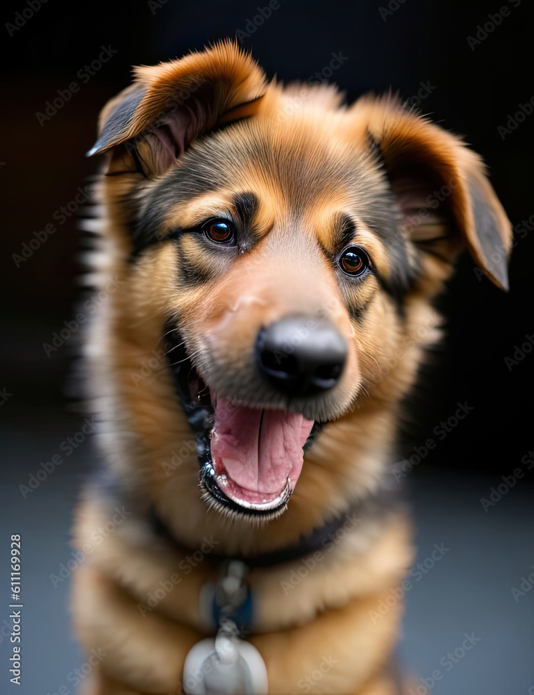 Ilustración de un lindo perrito pastor alemán mirando a la cámara - IA Generativa. 