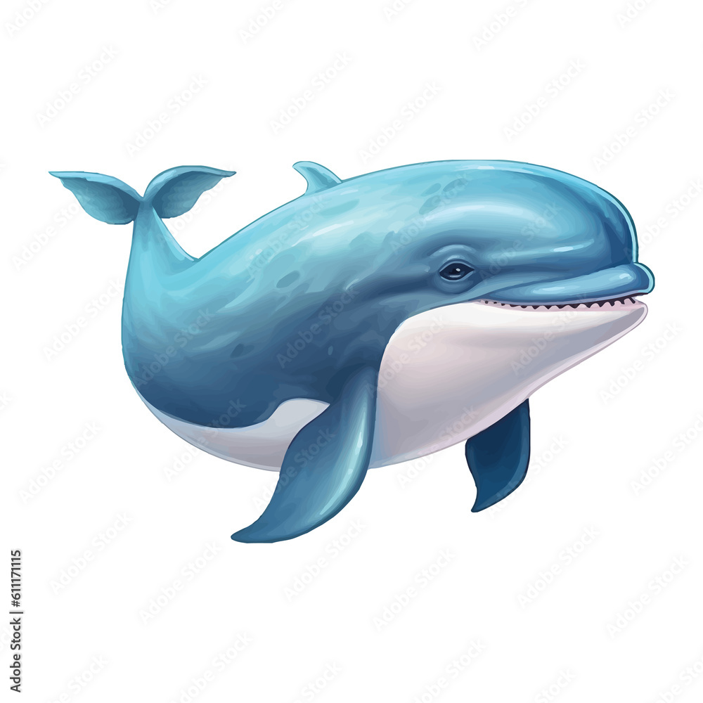 Enchanting Whale: Endearing 2D Illustration of a Charming Sea Creature Enchanting Whale: Endearing 2D Illustration of a Charming Sea Creature