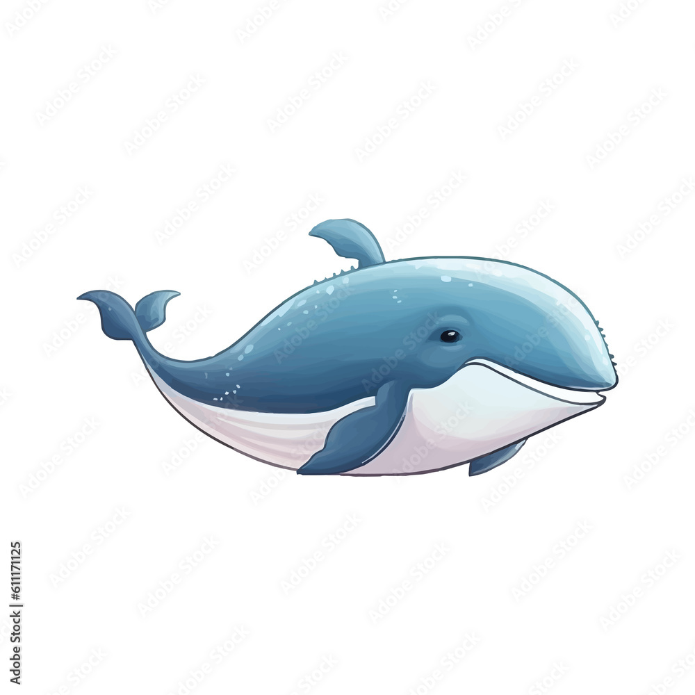 Enchanting Whale: Endearing 2D Illustration of a Charming Sea Creature Enchanting Whale: Endearing 2D Illustration of a Charming Sea Creature