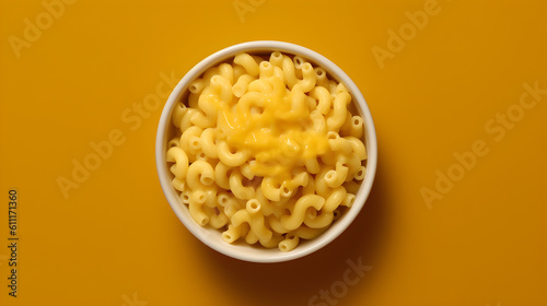 Obraz na płótnie Perfect Mac and Cheese served on a bowl in a orange background. Top view, Macro. Mac'n Cheese. Generative AI. w salonie