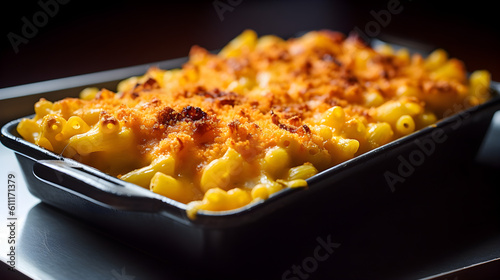 Obraz na płótnie Perfect Mac and Cheese served on a casserole. Close up, Macro. Generative AI. w salonie