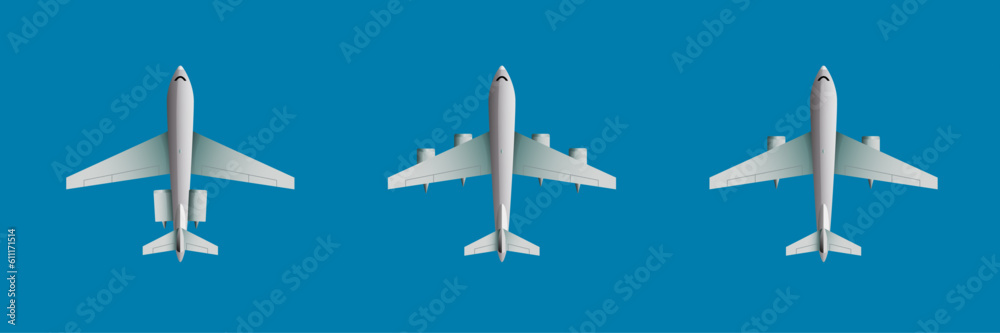 Set of airplanes in the sky