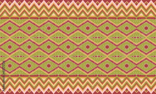 Seamless pattern with shapes, green, brown, yellow, red, white.