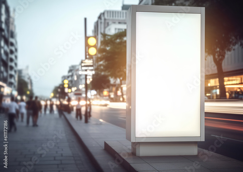 Illustration of a board mockup template clear street signage board placed by an outdoor. Billboard advertising. Digital media blank billboard. Realistic 3D illustration. Generative AI