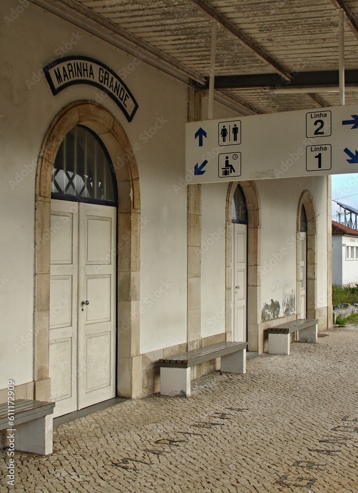 Fototapeta premium Old almost abandoned train station in Obidos, Centro - Portugal