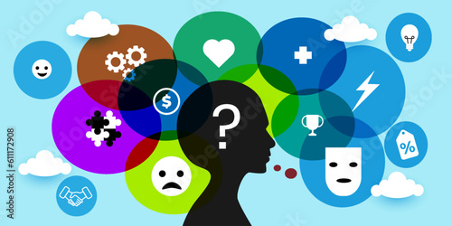 Mind behavior, mental mindset types or models Concept With icons. Cartoon Vector People Illustration