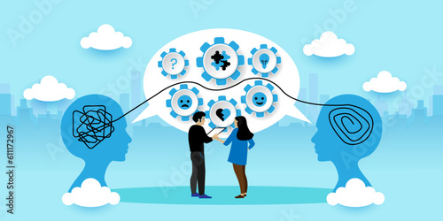 Mind behavior, mental mindset types or models Concept With icons. Cartoon Vector People Illustration