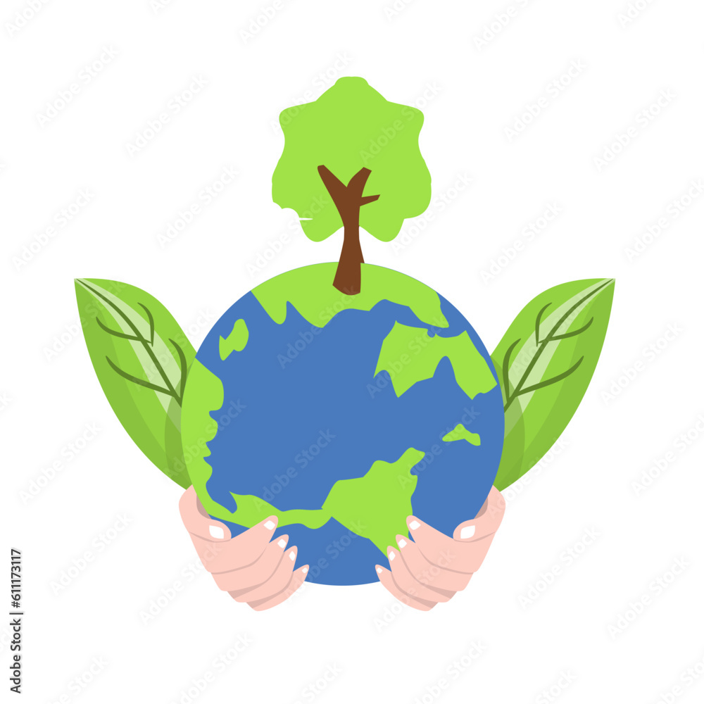 Save the Earth concept. Human hands holding Earth globe and tree. Vector illustration Save the Earth concept. Human hands holding Earth globe and tree. Vector illustration