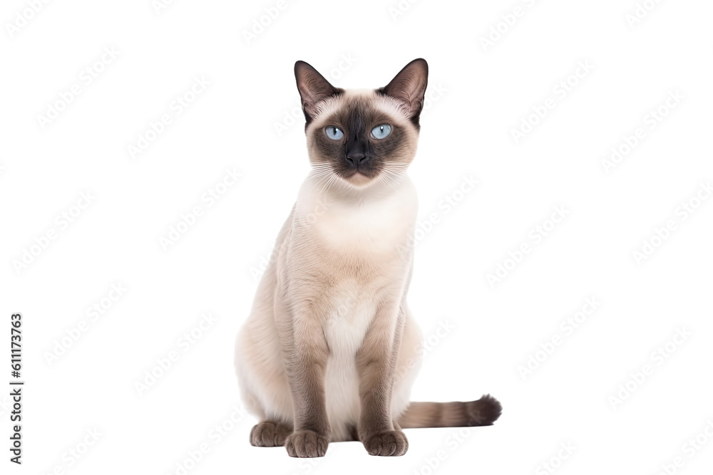 Siamese cat isolated on transparent background. Generative AI