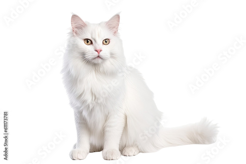 Turkish Angora cat isolated on transparent background. Generative AI