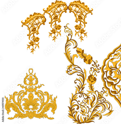 Set Of Baroque ornament for Digital textile design ornament.Baroque Rococo style wallpaper design, suitable for textile, clothing and bottom design