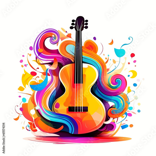Colorful guitar illustration. World Music Day. Generative AI
