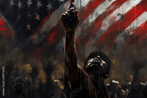 Black Lives Matter. The problem of culture, racism, and the descrImination of slavery. Juneteenth Emancipation Day. June 19. Freedom of Glosa Rights , fist of the chain Afro-American. photo