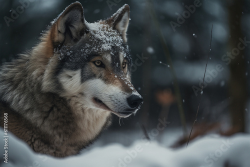 Generative AI. a wolf in winter