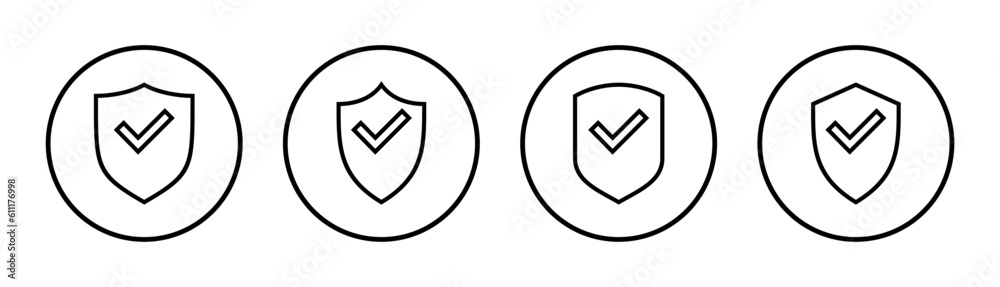 Shield check mark icon set illustration. Protection approve sign. Insurance icon Shield check mark icon set illustration. Protection approve sign. Insurance icon
