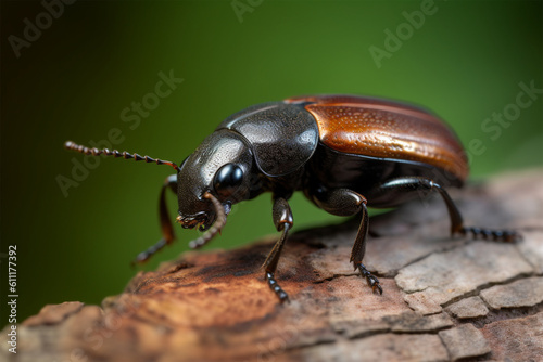 a beetle on a tree trunk