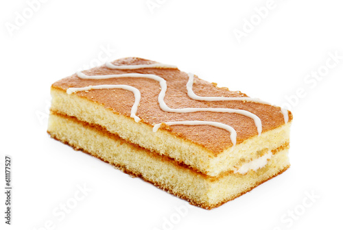 Delicious homemade sponge cake isolated on white