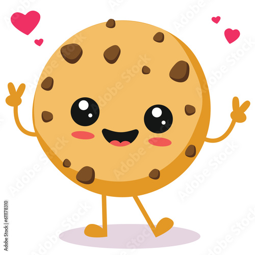 Happy smiling Kawaii cute cookie. Vector flat cartoon character illustration icon design. Isolated on white background. 
