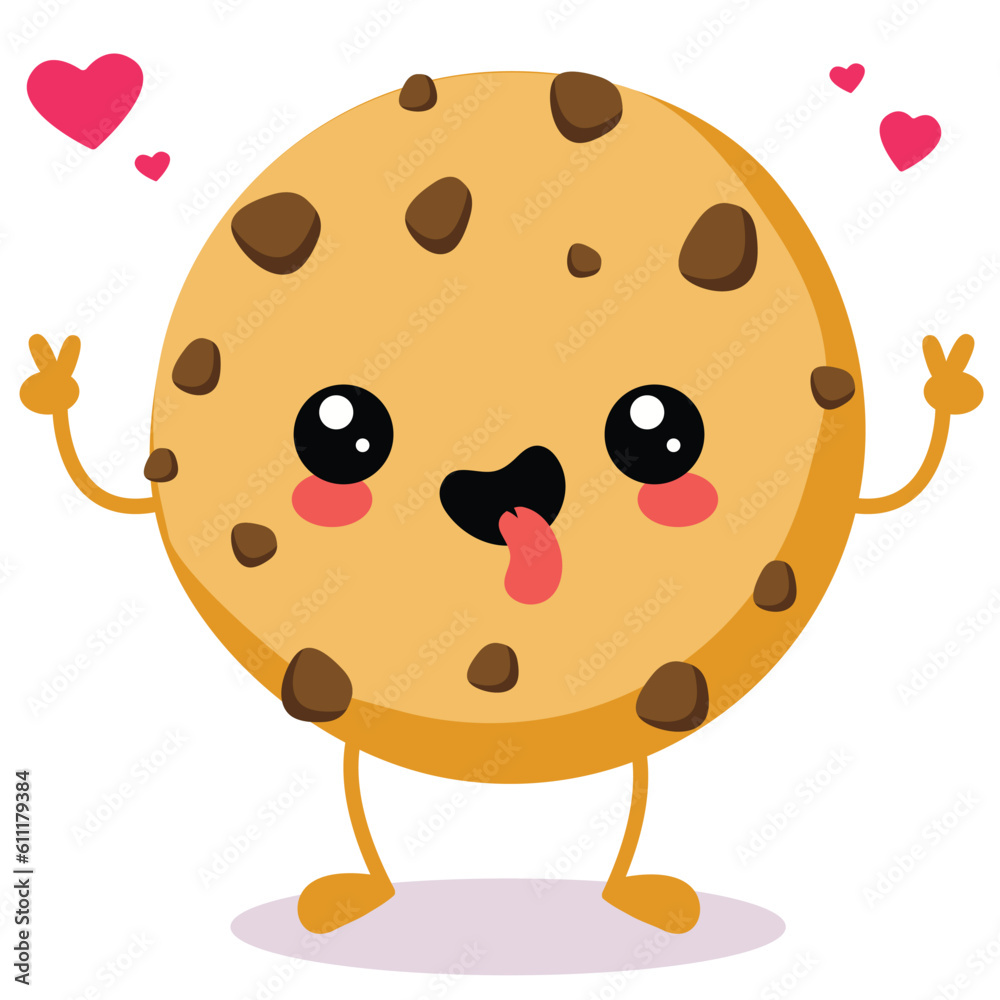 Happy smiling Kawaii cute cookie. Vector flat cartoon character illustration icon design. Isolated on white background. 
