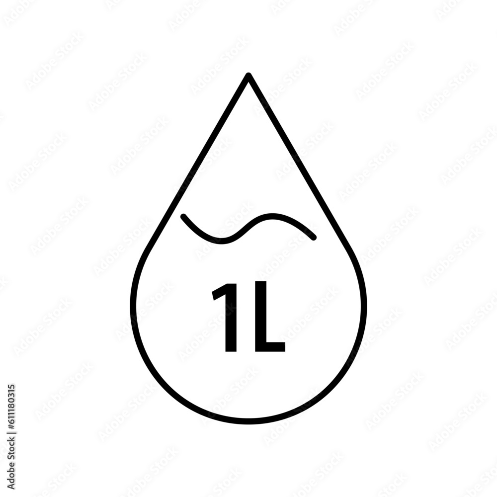 1 liter icon, fluid volume in liters, liquid drop, litre thin line. Vector illustration. Stock image. EPS 10. 1 liter icon, fluid volume in liters, liquid drop, litre thin line. Vector illustration. Stock image. EPS 10.